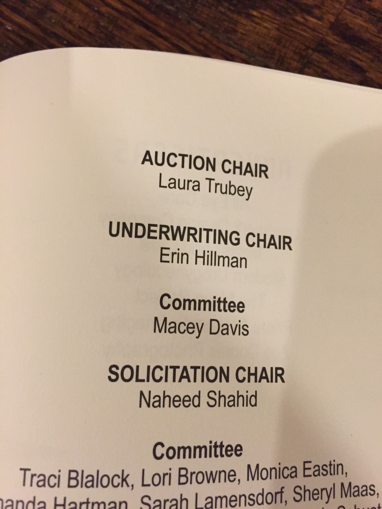 Andrew Hillman. Event program. Erin Hillman listed as Underwriting Chair.